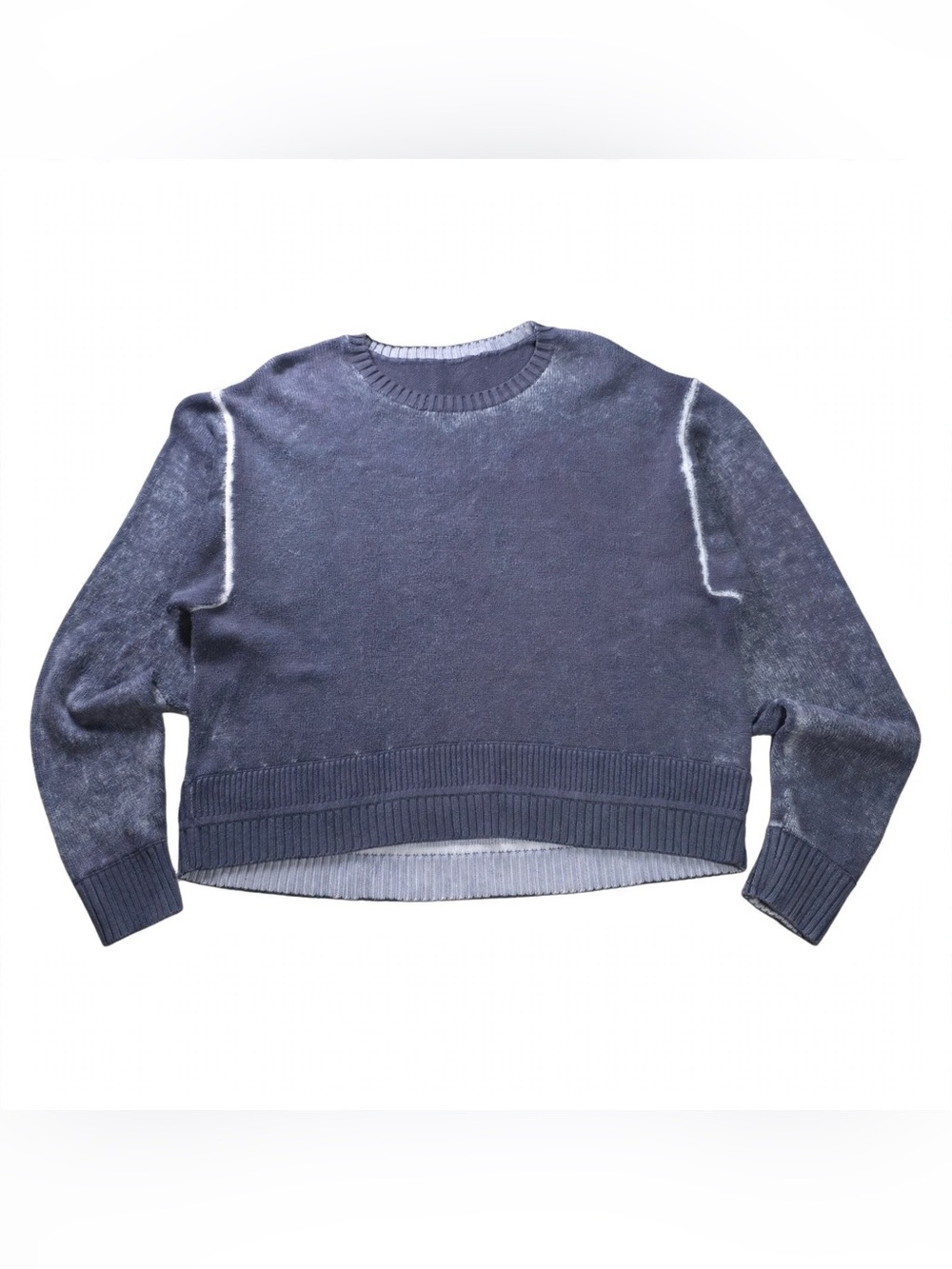 lululemon Knit Crewneck Sweater Washed Navy Cropped Exposed Seams